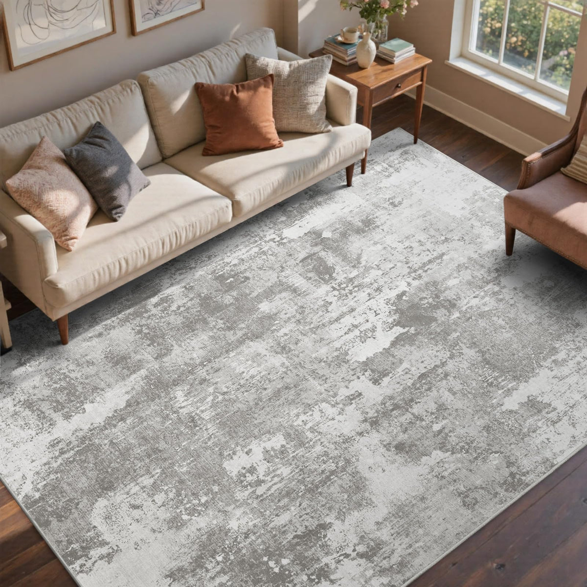 6x9 Ft Abstract Washable Area Rugs for Living Room Blue
