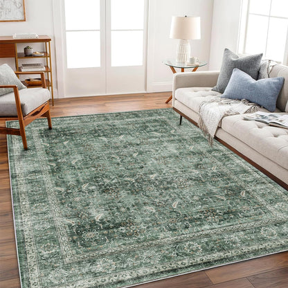 CHAMPLANT 6'x9' Washable Vintage Area Rug Boho Chic Medallion Distressed Design Non-Shedding Easy Care Ideal for High Traffic Areas in Living Room Bedroom Kitchen Office Large Carpet