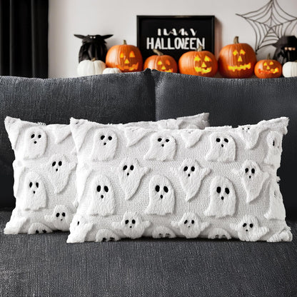MIULEE White Halloween Pillow Covers Cute Ghost Decor Set of 2 18x18