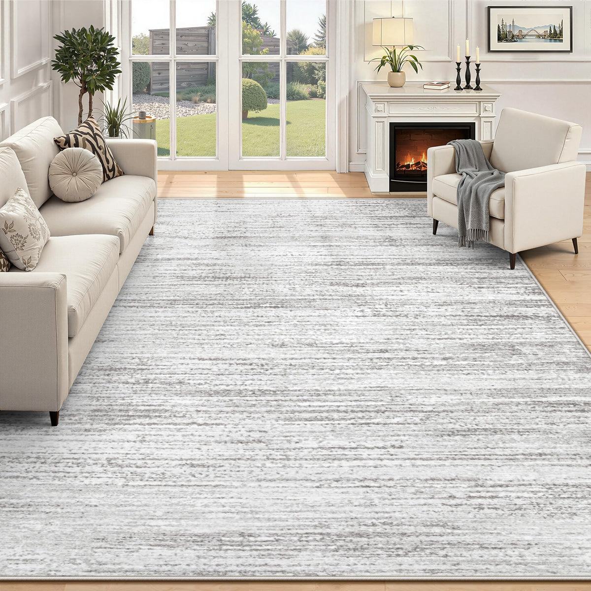 Area Rug 8x10 Living Room Rugs: Washable Modern Rug Large Non-Slip Soft Rugs Stain Resistant Printed Rug Indoor Carpet for Bedroom Kitchen Dining Room Nursery Playroom Home(Beige, 8'x10')
