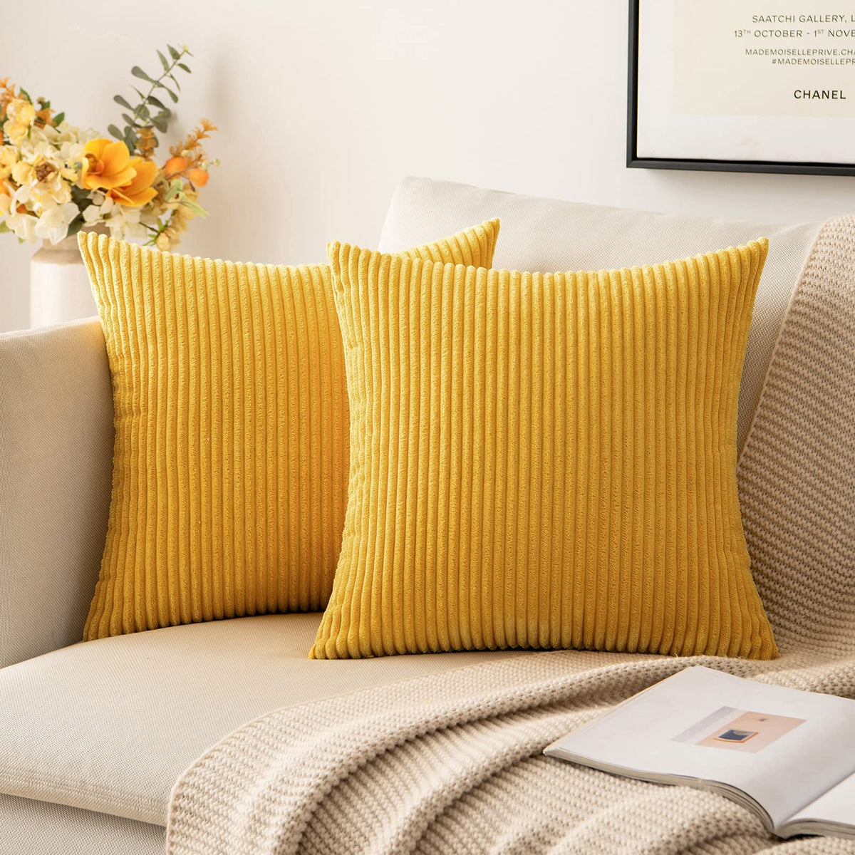 MIULEE Fall Decorative Corduroy Throw Pillow Covers Set of 2 18x18 Orange