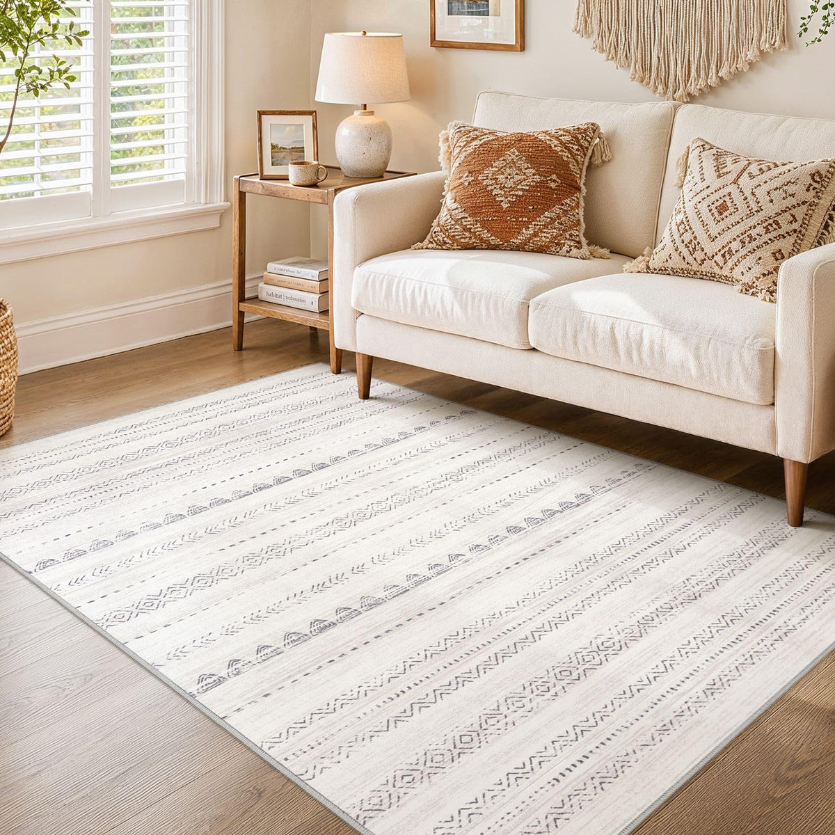 Nakagishi Boho 5x7 Area Rug Living Room Rugs Machine Washable Beige/Brown