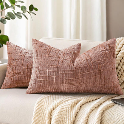 decorUhome Textured Chenille Throw Pillow Covers 18x18 Set of 2 Cream White