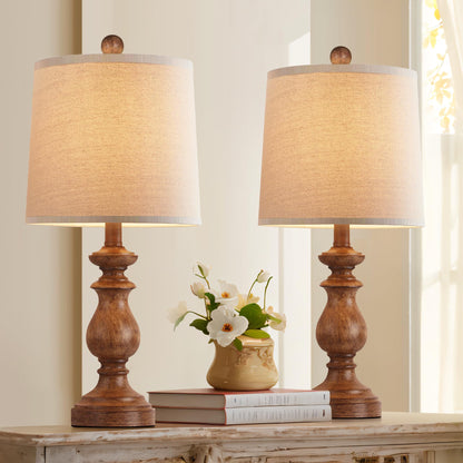 PARTPHONER Traditional Table Lamp Set of 2, Rustic Farmhouse Table Lamps for Living Room Bedroom, 22" Bedside Desk Lamps Vintage Nightstand Lamps with Linen Shades, Black