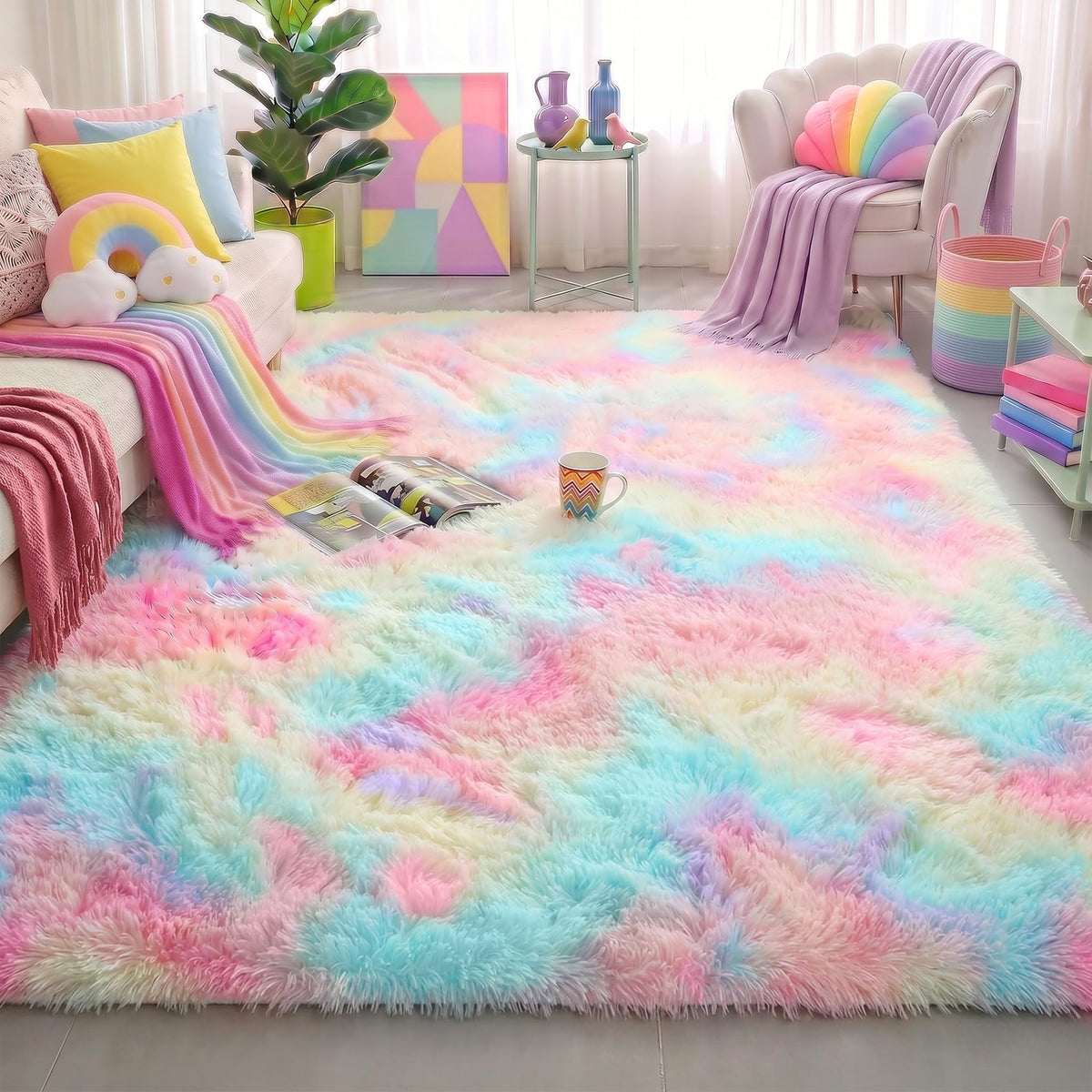 Amdrebio Grass Green Fluffy Area Rug 4x6 for Bedroom Classroom Living Room