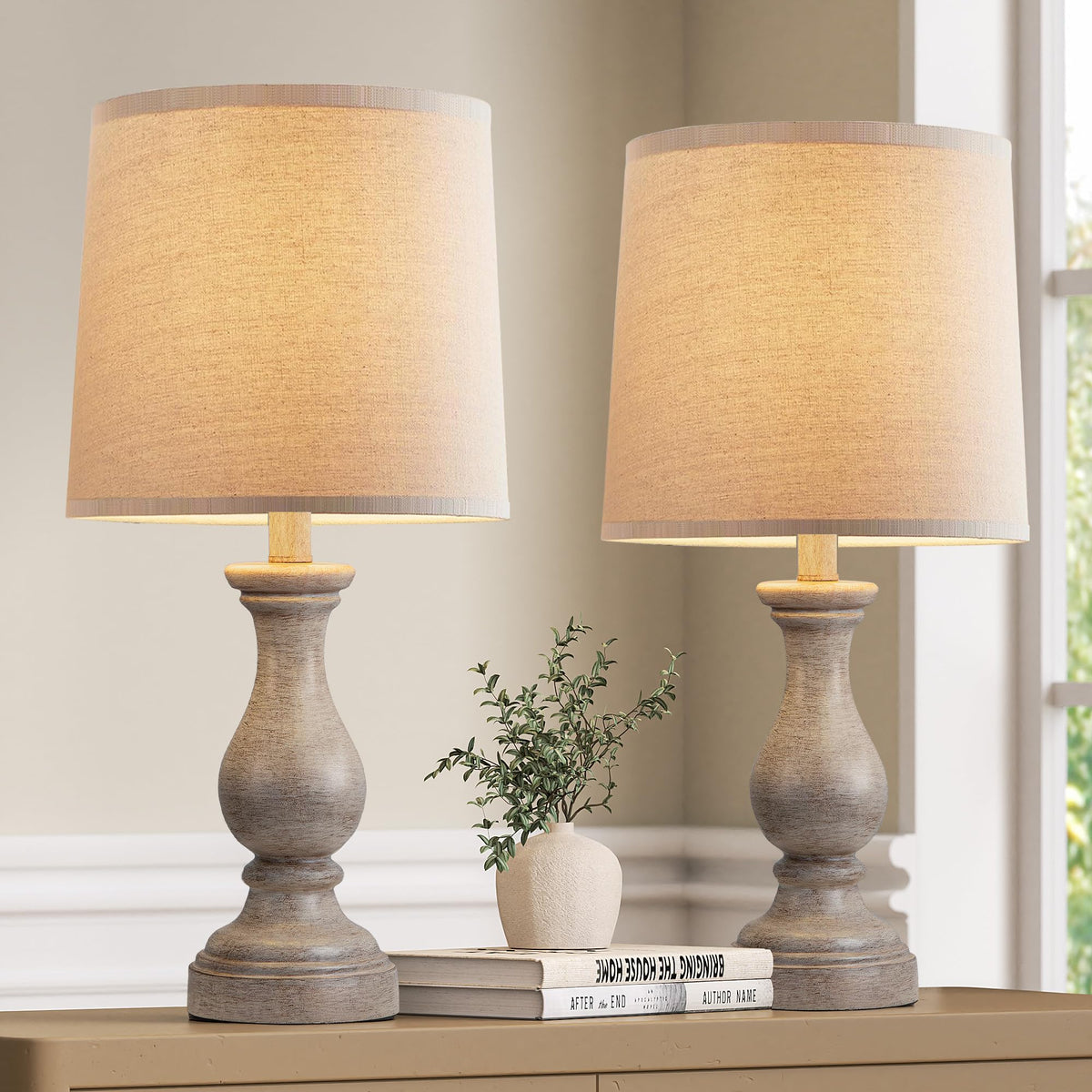 Seealle 22" Farmhouse Table Lamp, Rustic Bedside Lamp for Bedroom