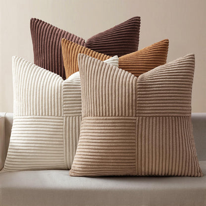 MIULEE Fall Teal Orange Decorative Throw Pillow Covers 18x18 Inch Set of 4 Boho Corduroy Striped Cushion Cases Modern Farmhouse Patchwork Pillow Cases for Couch Sofa Bedroom Home Decor
