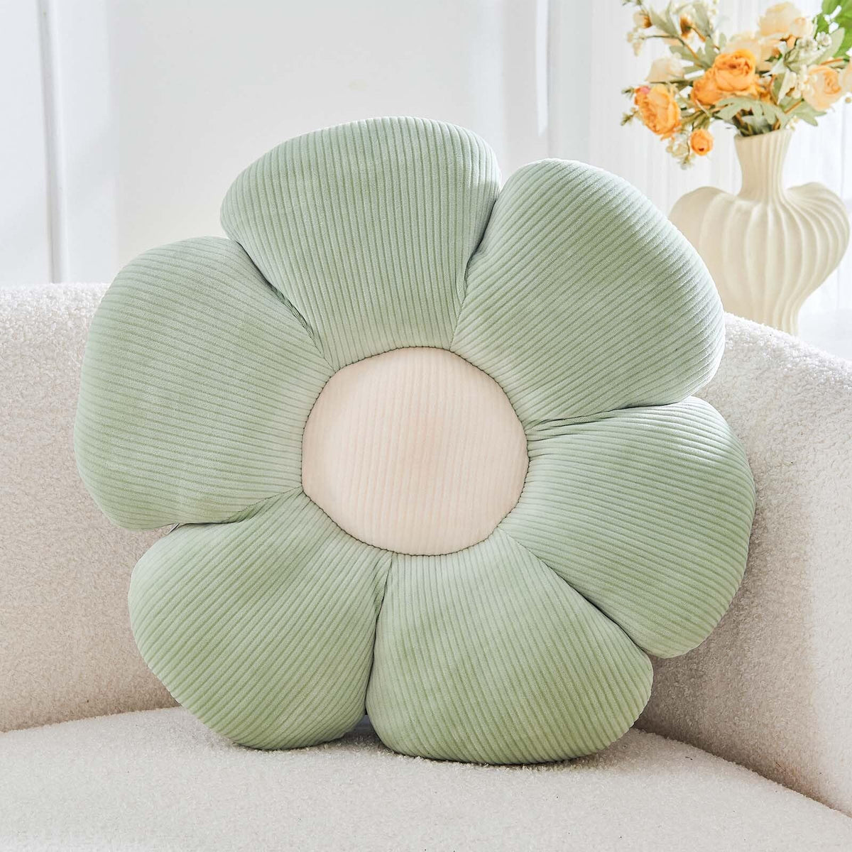 Kcvvcr Flower Throw Pillow, Soft Sage Green 14.9" Shaped Floor Pillow for Home Decor, Cute Aesthetic Plush Decorative Pillows for Bed, Sofa, Couch