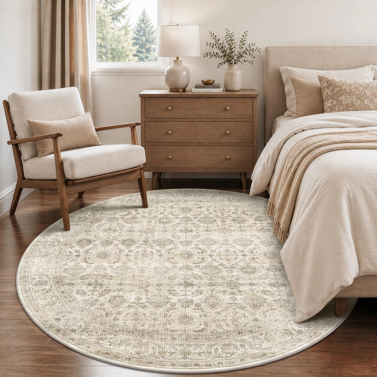 JOOJA 6x9 Brown Vintage Boho Washable Area Rug, Soft Low Pile Floor Carpet
