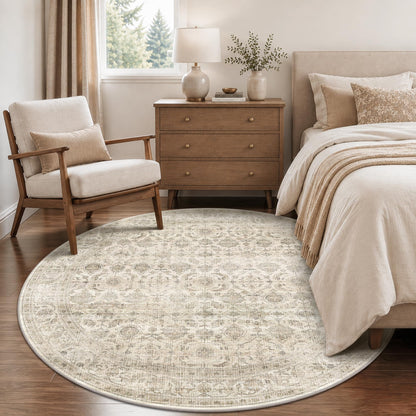 JOOJA 6x9 Brown Vintage Boho Washable Area Rug, Soft Low Pile Floor Carpet