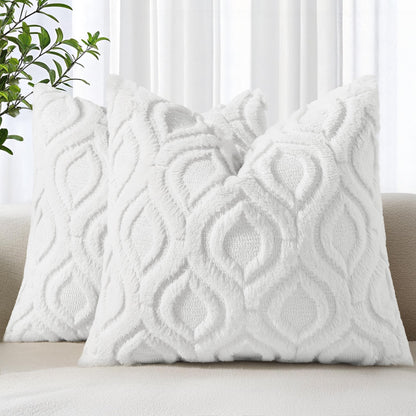 decorUhome Faux Fur Plush Soft Beige Throw Pillow Covers 18x18 Set of 2