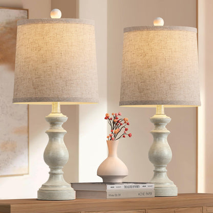 PARTPHONER Traditional Table Lamp Set of 2, Rustic Farmhouse Table Lamps for Living Room Bedroom, 22" Bedside Desk Lamps Vintage Nightstand Lamps with Linen Shades, Black