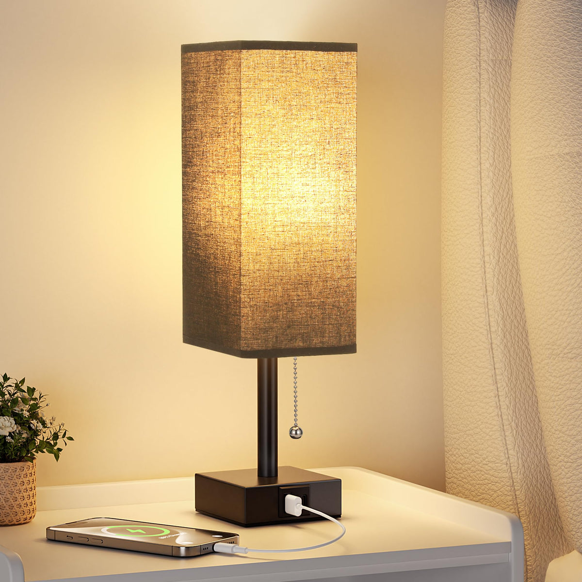 Small Bedside Table Lamp for Bedroom - Desk Lamp For Nightstand, USB C+A