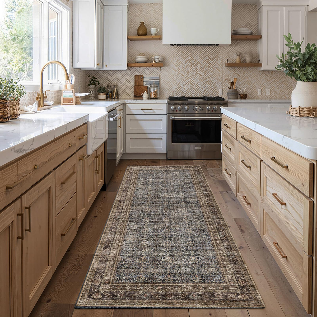 CHAMPLANT 6'x9' Washable Vintage Area Rug Boho Chic Medallion Distressed Design Non-Shedding Easy Care Ideal for High Traffic Areas in Living Room Bedroom Kitchen Office Large Carpet