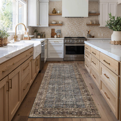 CHAMPLANT 6'x9' Washable Vintage Area Rug Boho Chic Medallion Distressed Design Non-Shedding Easy Care Ideal for High Traffic Areas in Living Room Bedroom Kitchen Office Large Carpet