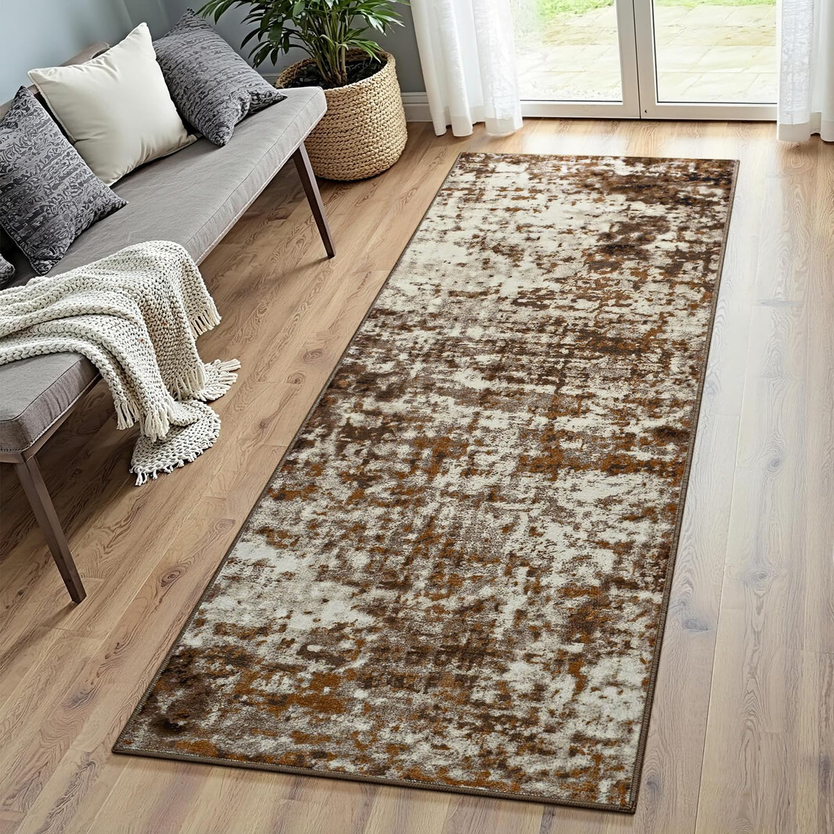 Modern Abstract 3x5 Rug, Non Slip Entryway Rug, Soft Machine Washable Rugs for Indoor Entry, Low Pile Stain Resistant Distressed Rug for Living Room, Bedroom, Dark Grey Blue