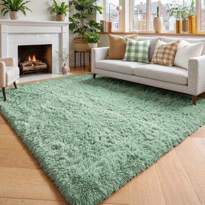 Amdrebio Grass Green Fluffy Area Rug 4x6 for Bedroom Classroom Living Room