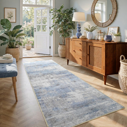 6x9 Ft Abstract Washable Area Rugs for Living Room Blue