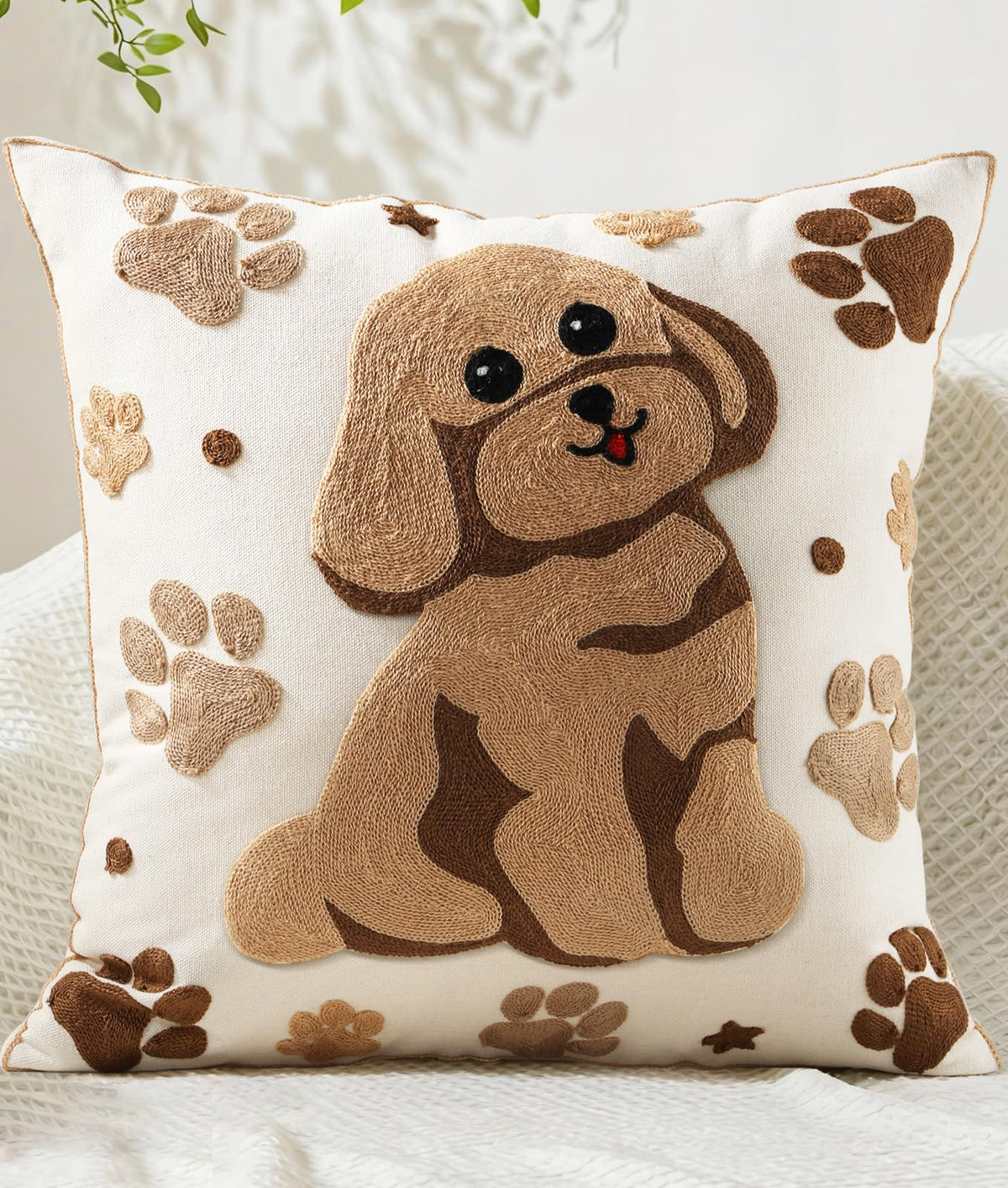 Animal Embroidered Throw Pillow Cover 18x18 Inch, Floral Birds
