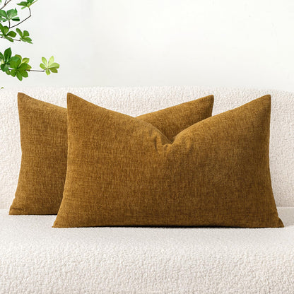 MIULEE Soft Chenille Fall Throw Pillow Covers Burnt Orange 18x18 Pack of 2