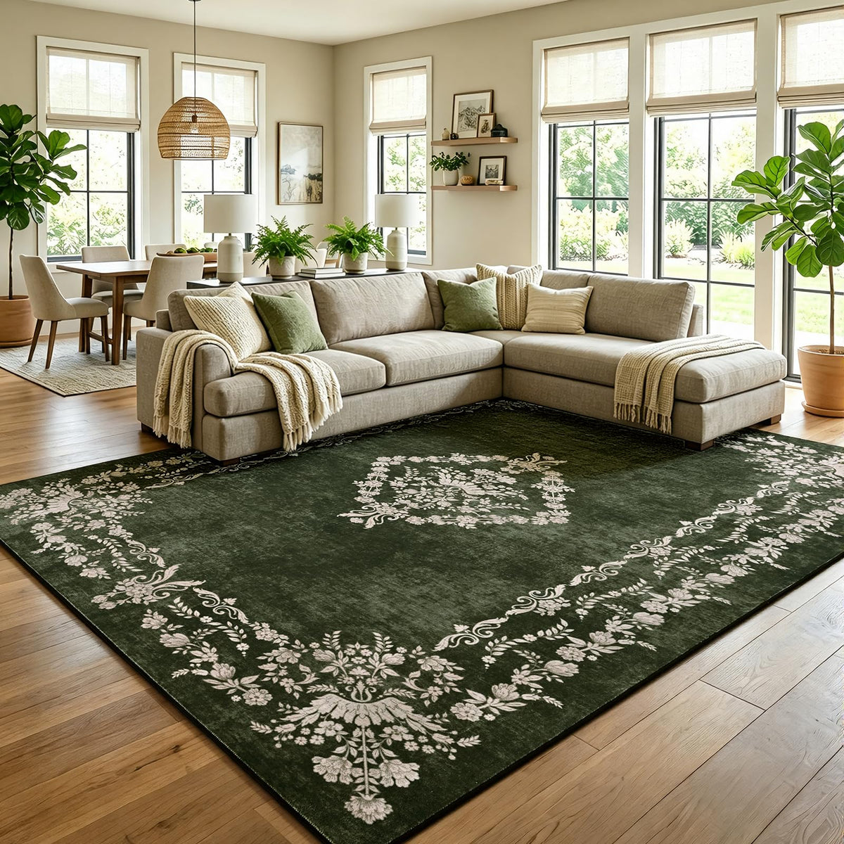 FlyDOIT 5x7 Large Area Rugs for Living Room, Green