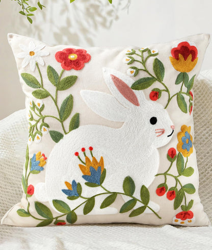 Animal Embroidered Throw Pillow Cover 18x18 Inch, Floral Birds