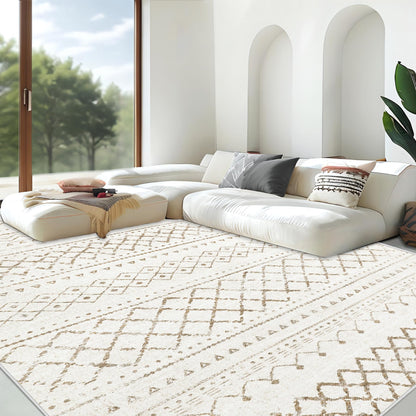 Area Rug for Living Room 6x9: Large Washable Boho Moroccan Rugs Geometric Neutral Rug, Non-Slip Foldable Morden Farmhouse Indoor Floor Carpet for Bedroom Dining Table Home(Brown Green,6'x9')