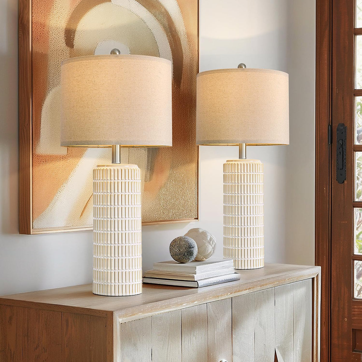 PoKat 23'' Bedside Table Lamp for Bedroom Nightstands, Modern Ceramic Decor