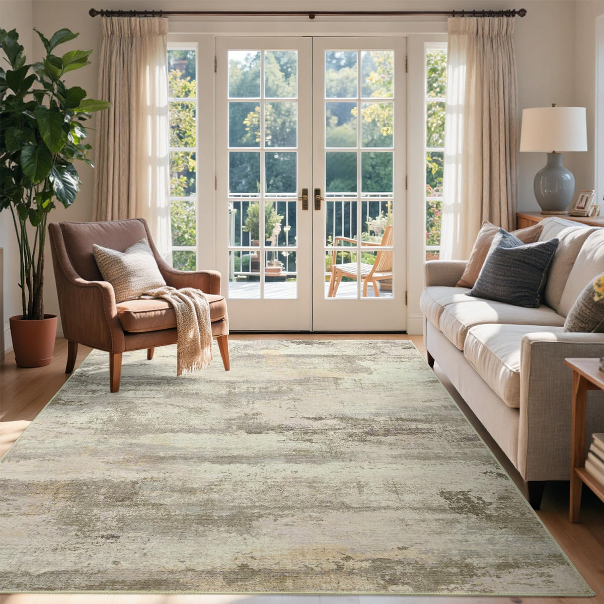 6x9 Ft Abstract Washable Area Rugs for Living Room Blue