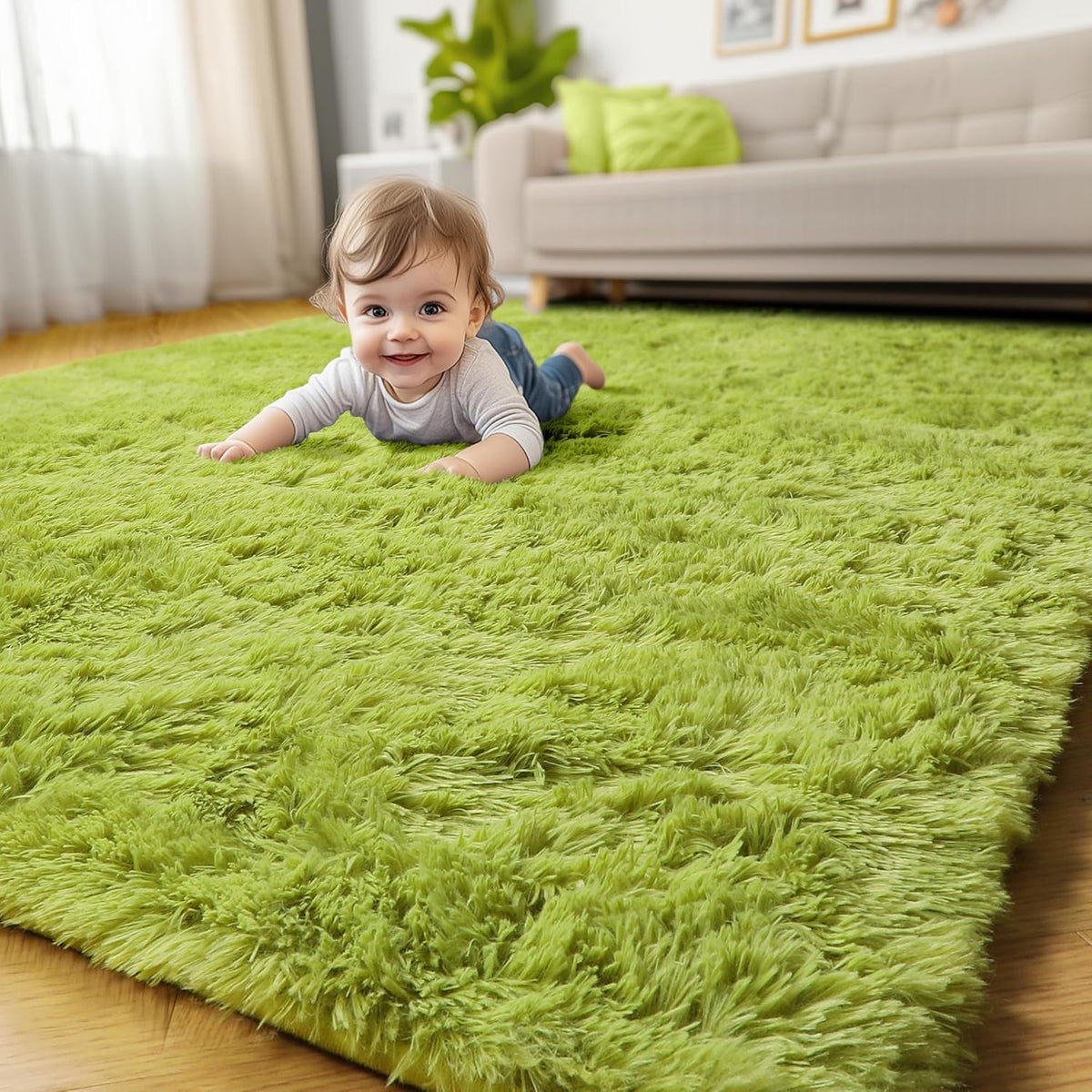 Amdrebio Grass Green Fluffy Area Rug 4x6 for Bedroom Classroom Living Room