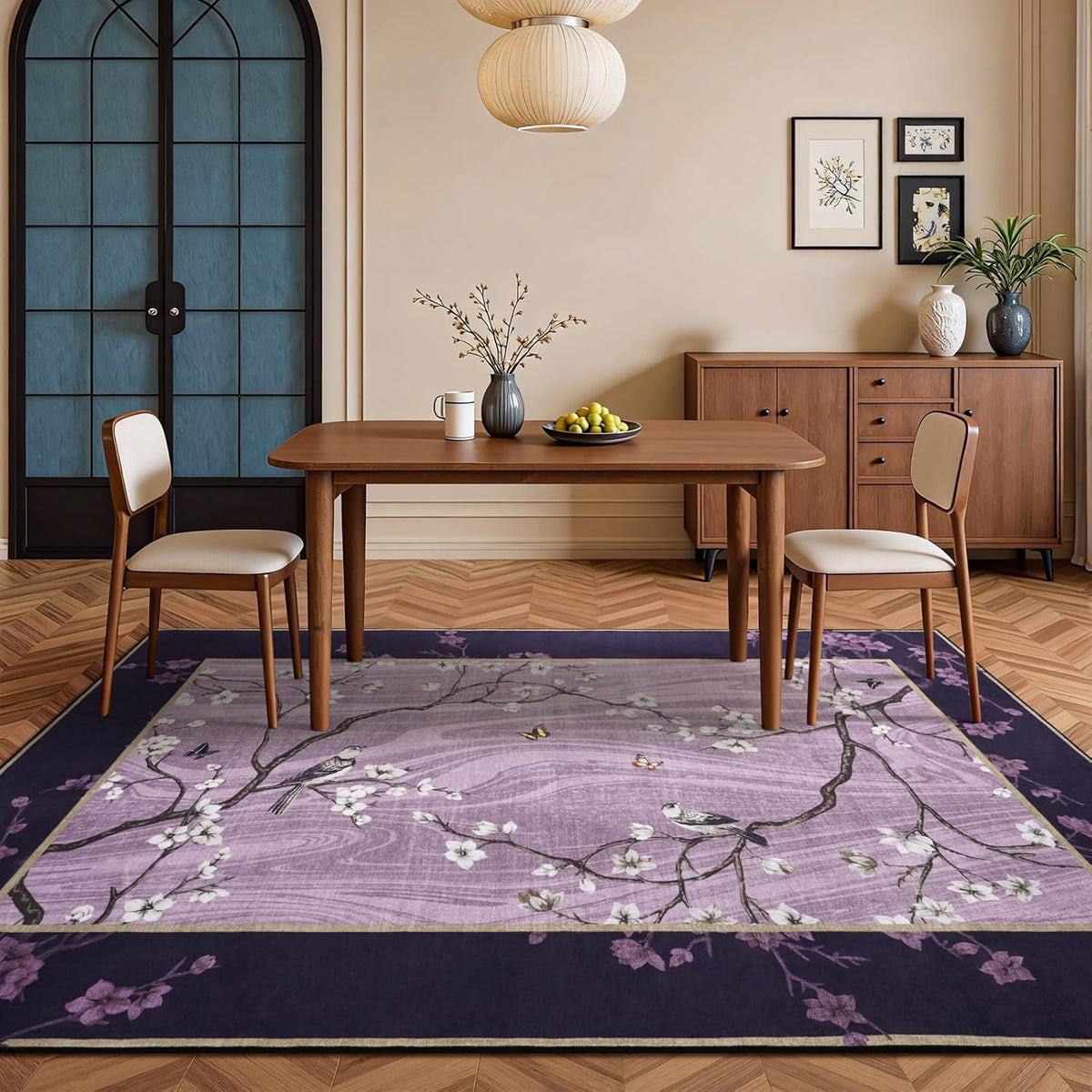 4x6 Purple Oriental Floral Bird Butterfly Throw Area Rug