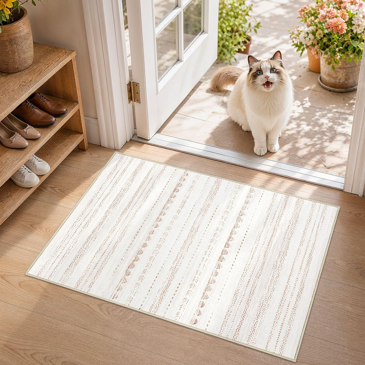 Nakagishi Boho 5x7 Area Rug Living Room Rugs Machine Washable Beige/Brown