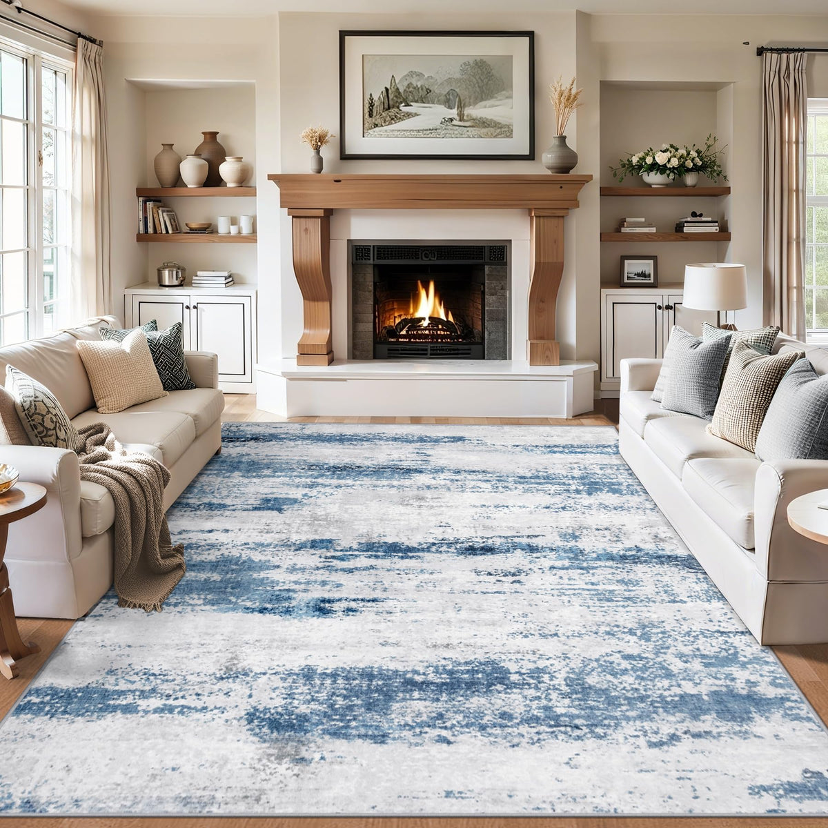 PLHXFR 6x9 Area Rug Living Room: Abstract Washable Carpet Brown Black