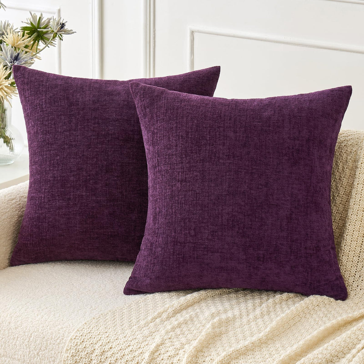 MIULEE Soft Chenille Fall Throw Pillow Covers Burnt Orange 18x18 Pack of 2