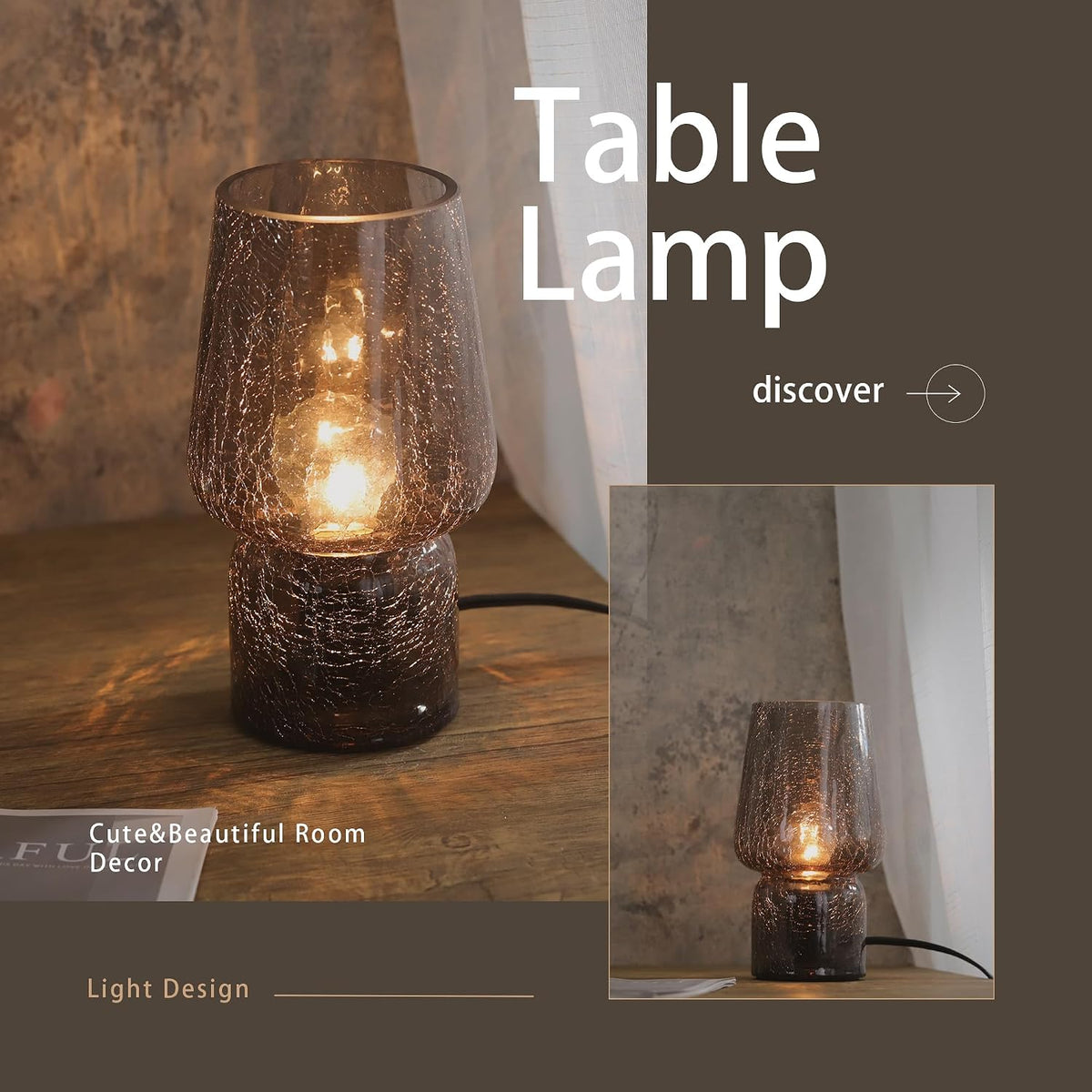 Mushroom Lamp,Small Table Lamp,Mini Cute Lamp Nightstand Lamp Kitchen Glass,Translucent Raindrop,Suitable for Bedrooms, Kitchens, Bedside, Girl Gifts(Raindrop Black)