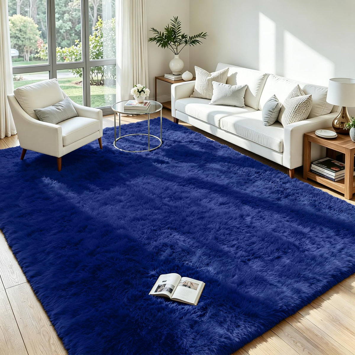 8x10 Fluffy Area Rug for Living Room: Non-Slip Grey Camel Bedroom Carpet
