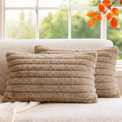 Set of 2 Decorative Throw Pillow Covers 18x18, Faux Fur Cream White