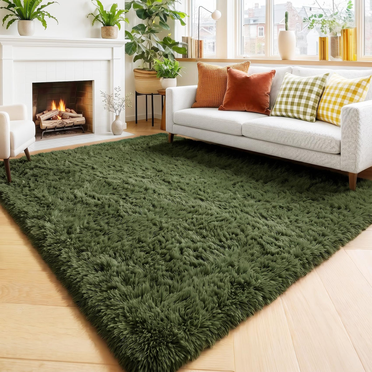 Amdrebio Grass Green Fluffy Area Rug 4x6 for Bedroom Classroom Living Room