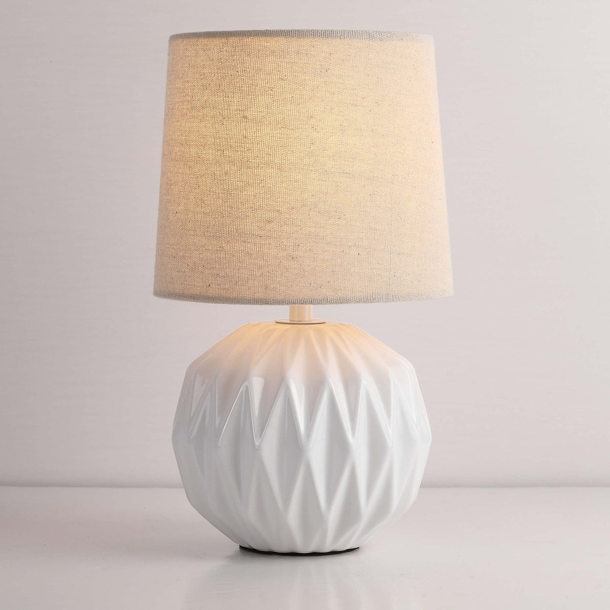 Pink Ceramic Table Lamp with Linen Shade, Small Bedside Lamp for Bedroom