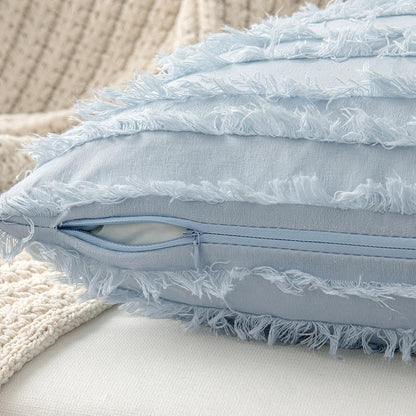 MIULEE Boho Linen Striped Throw Pillow Covers 16x16, Light Blue