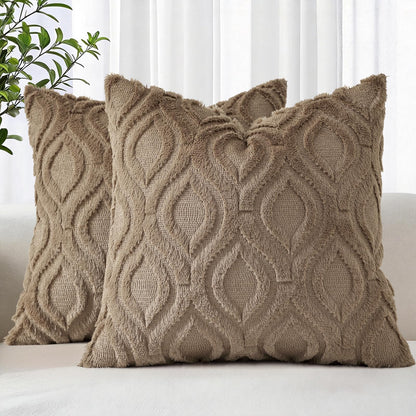 decorUhome Faux Fur Plush Soft Beige Throw Pillow Covers 18x18 Set of 2
