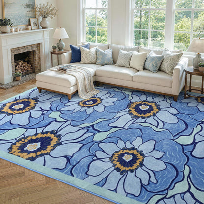 6x9 Ft Abstract Washable Area Rugs for Living Room Blue