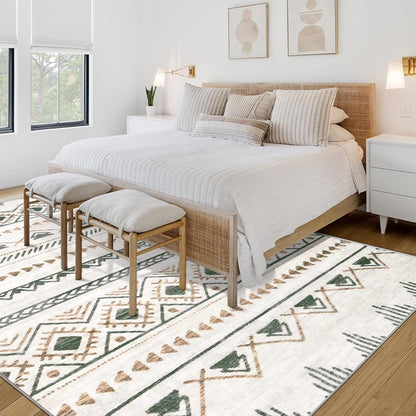 Area Rug for Living Room 6x9: Large Washable Boho Moroccan Rugs Geometric Neutral Rug, Non-Slip Foldable Morden Farmhouse Indoor Floor Carpet for Bedroom Dining Table Home(Brown Green,6'x9')