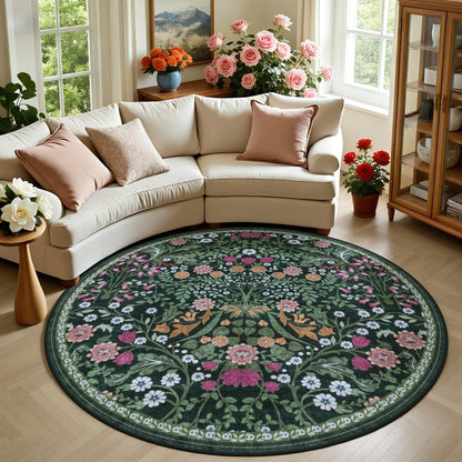 PLHXFR Area Rug Living Room: 5x7 Floral Washable Boho Carpet Dark Green