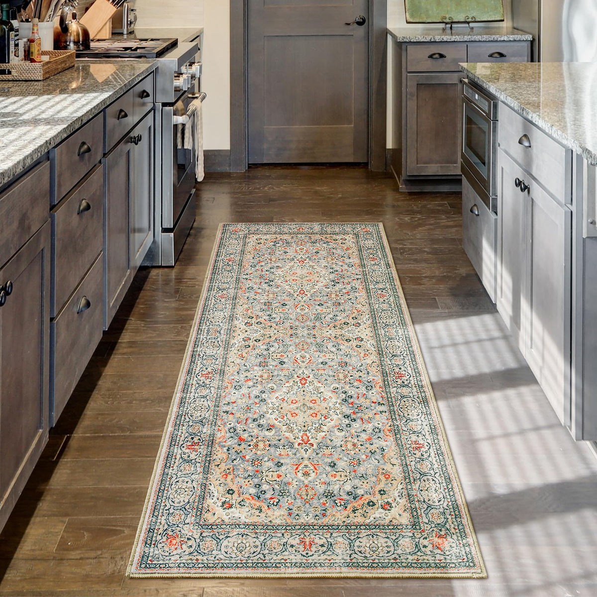 Goideal Washable Rug 4x6, Beige Area Rugs Non Slip, Indoor Low Pile Carpet with Rubber Backing for Living Room Kitchen Bathroom Entryway Office Bedroom