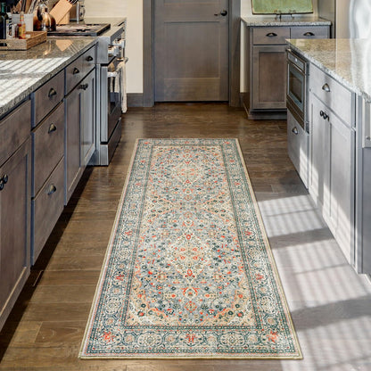Goideal Washable Rug 4x6, Beige Area Rugs Non Slip, Indoor Low Pile Carpet with Rubber Backing for Living Room Kitchen Bathroom Entryway Office Bedroom