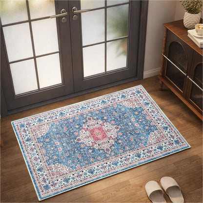 Goideal Washable Rug 4x6, Beige Area Rugs Non Slip, Indoor Low Pile Carpet with Rubber Backing for Living Room Kitchen Bathroom Entryway Office Bedroom