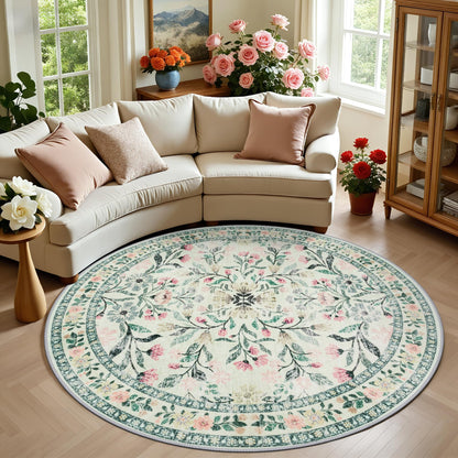 PLHXFR Area Rug Living Room: 5x7 Floral Washable Boho Carpet Dark Green