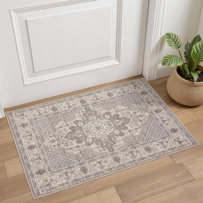 Tortania Area Rug 5x7 Living Room Rug Washable Soft Cream/Blue