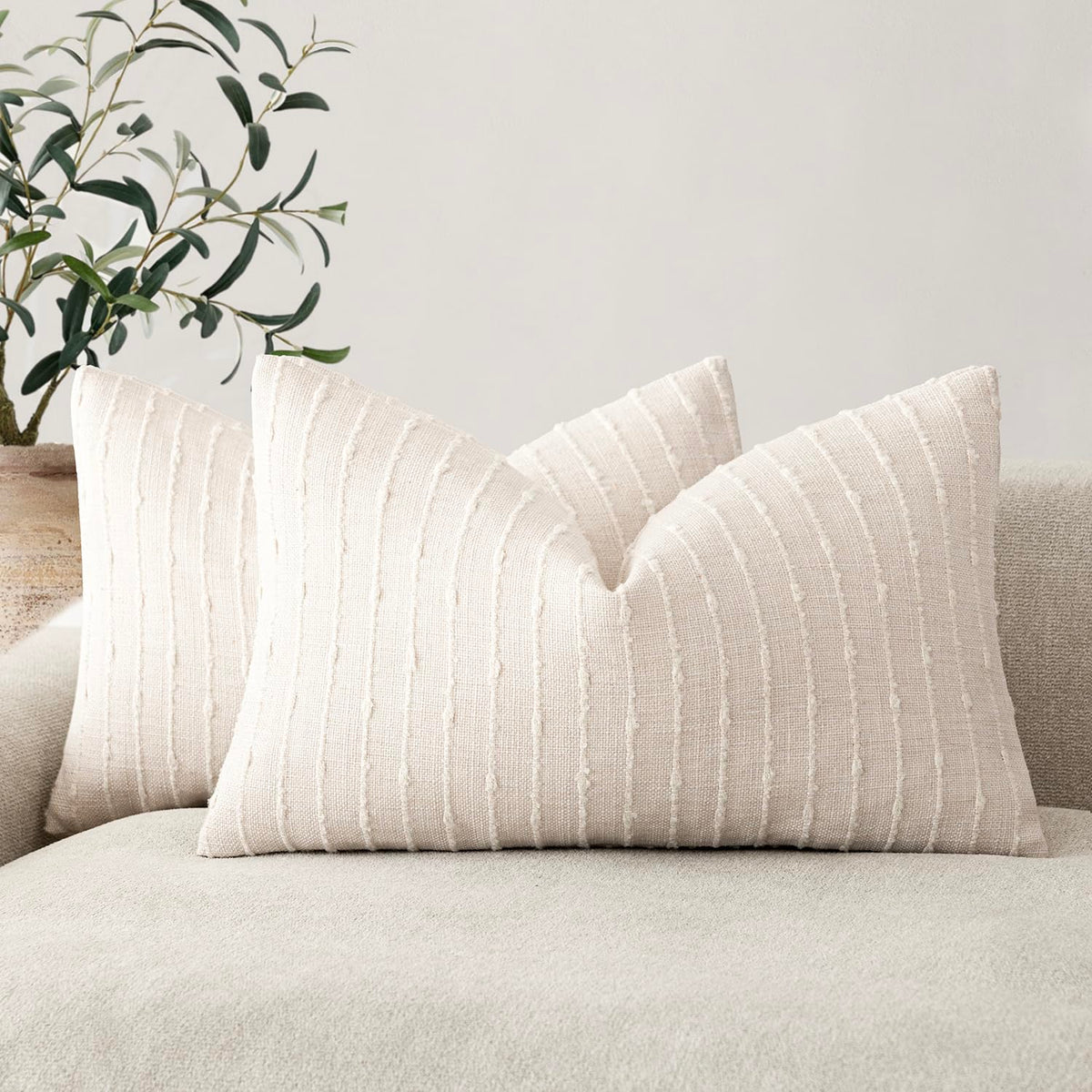 Foindtower Decorative Striped Boucle Throw Pillow Cover 18x18 Natural Beige